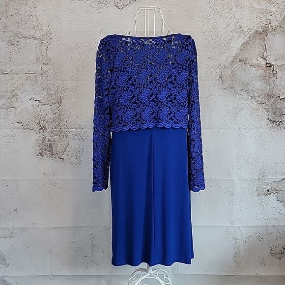 Cartise Elegant Blue Lace Overlay Midi Dress Womens Size 12 - Picture 6 of 10